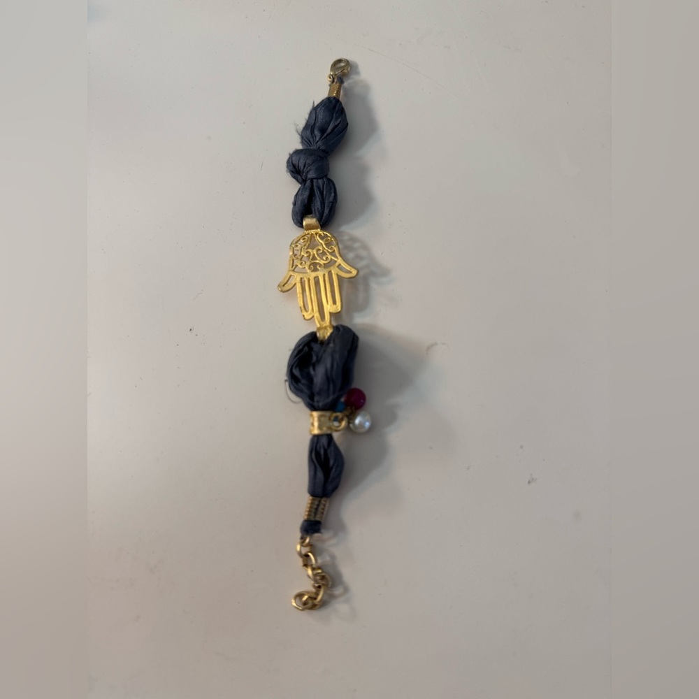 Elegant Gold and Navy Hamsa Bracelet